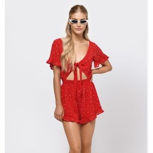 Tobi Frances front tie red multi romper